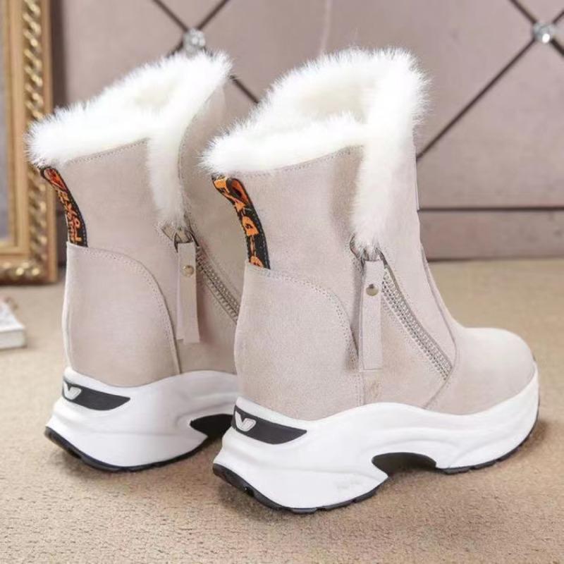 Fashion Wedge Shoes Women Suede Snow Boots Warm Plush Slip-on Zipper Fashion Woman Winter Women's Shoes Mid-Calf Ladies Platform Booties