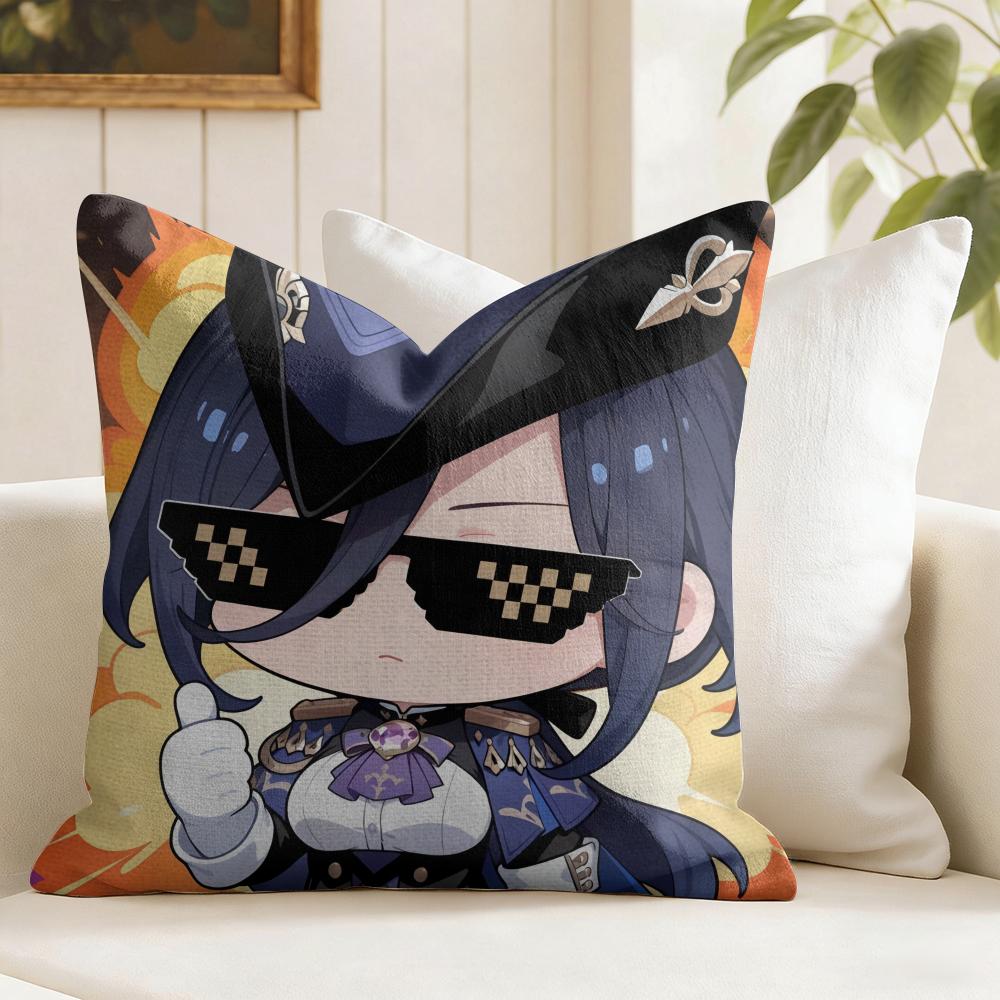 Game Genshin Impact Clorinde Cushion Cover Natural Linen Double Sided Print Throw Pillow Case for Sofa Couch Home Decor