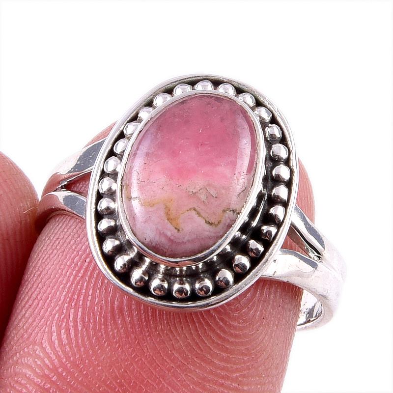 Natural Rhodochrosite Gemstone 925 Solid Sterling Silver Jewelry Ring S.7 Q1z01
