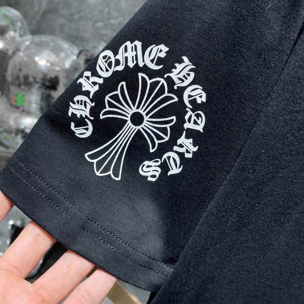 8010 CHROME HEARTS Лето 2026 Новая Высококачественная Хлопковая Круглый Вырез Свободная Большого Размера Мужская и Женская Футболка Футболка для Пары