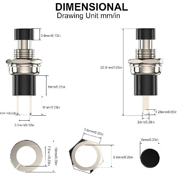 20pcs Momentary Push Button Switch 1A 250VAC SPST Mini Pushbutton Switches Normally Open(NO) Black Red Cap Switches Seat 3