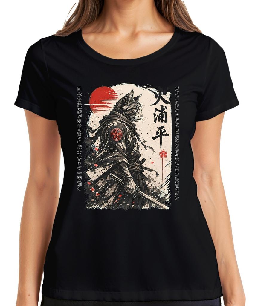 Samurai Cat Katana Japanese Warrior Ninja Sakura Japan Ronin Women's T-Shirt