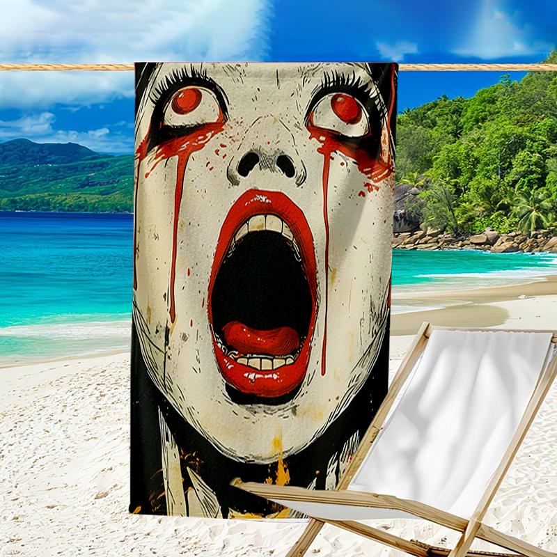 proof beach towel with a Thriller Manga Junji Ito Tomie2 pattern - soft,absorbent,quick-drying,machine washable - perfect for swimming,camping,bathing