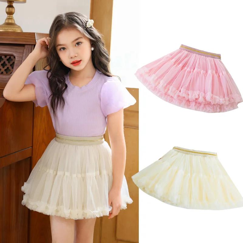 Летняя юбка-пачка для девочек, вечерние балерины, многослойное бальное платье на день рождения, короткая юбка принцессы для детей, школьная юбка для подростков, танцевальная группа