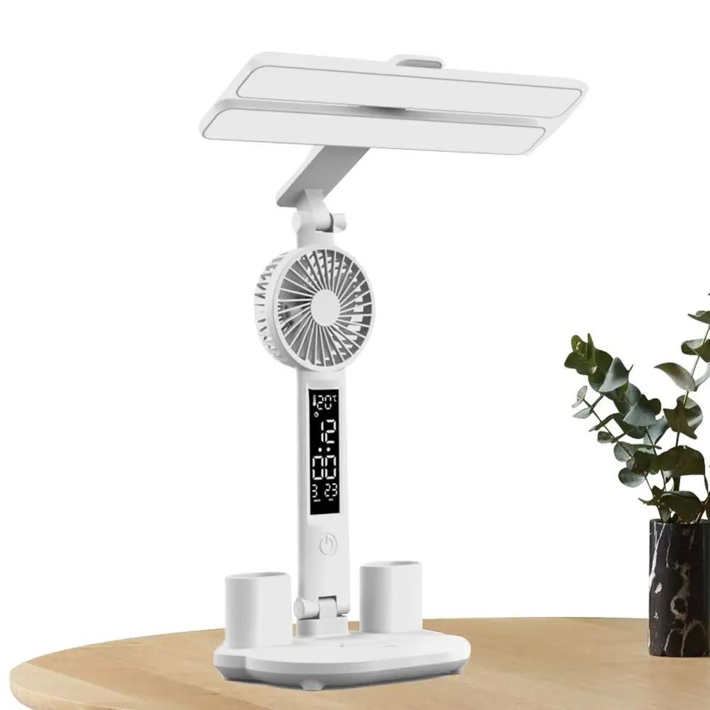 Двойная светодиодная настольная лампа многофункциональный ночник с календарем, часами, температурным вентилятором, держателем для ручек, настольным светильником для дома