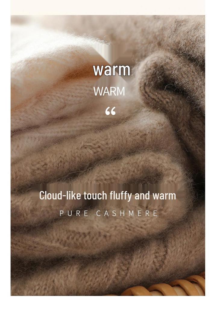 Women's Thick Cashmere Raglan Cable Knit Sweater – Autumn/Winter Loose Designer Pullover