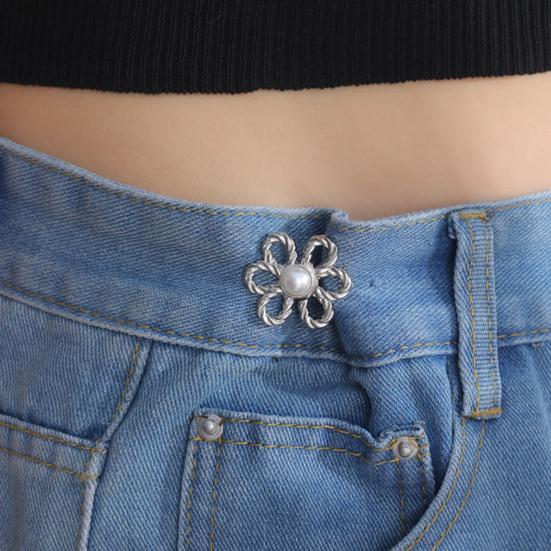 Pant Waist Tightener Flower Design Button Reusable Waist Adjuster No-Sewing Adjustable Waist Buckle for Loose Jeans Skirts