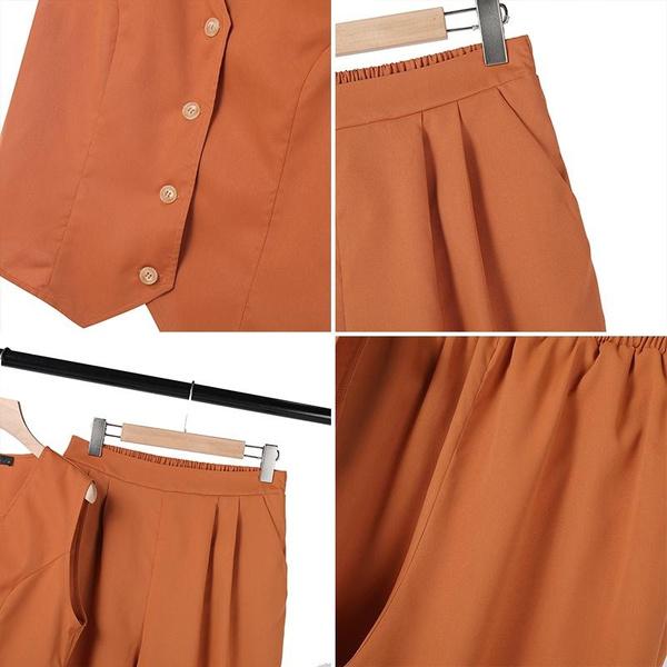 Женские комплекты из двух предметов: блузка без рукавов, майка и длинные брюки, широкие брюки, повседневные свободные костюмы больших размеров