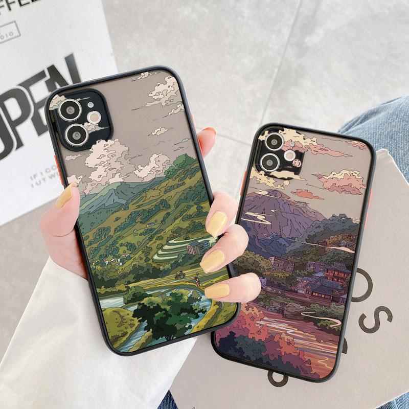 Японская Аниме Сцена Пейзаж Чехол для Телефона для iPhone X XR XS 12 13 14 11 15 Pro Max Mini 8 7 Plus Мультяшные Пейзажи Чехлы Fundas