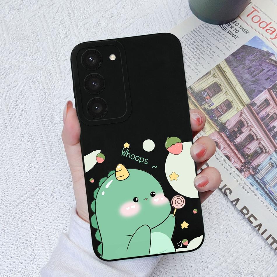 For Samsung Galaxy S23 Ultra Plus FE Phone Case Cartoon Shockproof Liquid Silicone Camera Protection Black Cover Bumper Fundas