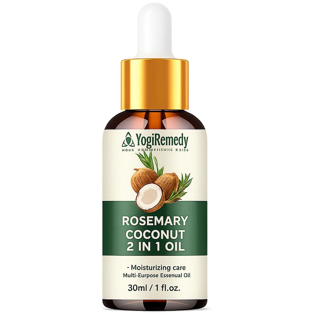 YogiRemedy Масло для волос и кожи головы Розмарин и Кокос 2 в 1 | Легкое растительное эфирное масло для ухода за волосами | Ежедневная увлажняющая формула | 30 мл