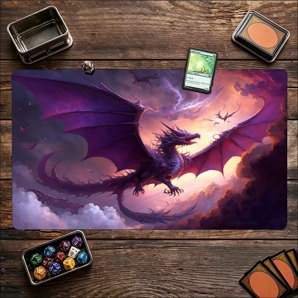 Dark Mythical Dragon Game Playmat Non Slip Rubber Large Desk Mat Stitched Edge For Card Game PC Laptop Gaming Study Work
