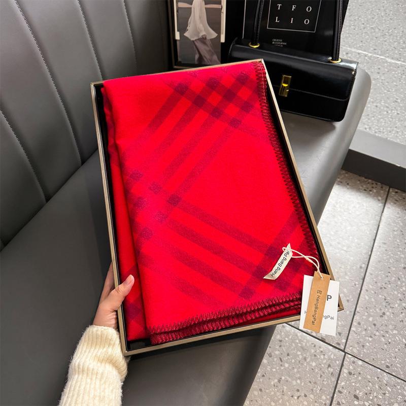 Checked Scarf, Korean Trendy Autumn and Winter Scarf, Line Double-sided Imitation Cashmere Scarf