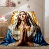1PC Woman praying with halo Print Blanket Warm Soft Fluffy Kids and Adult Sofa Bed Throw Blanket Outdoor Travel Camping RV