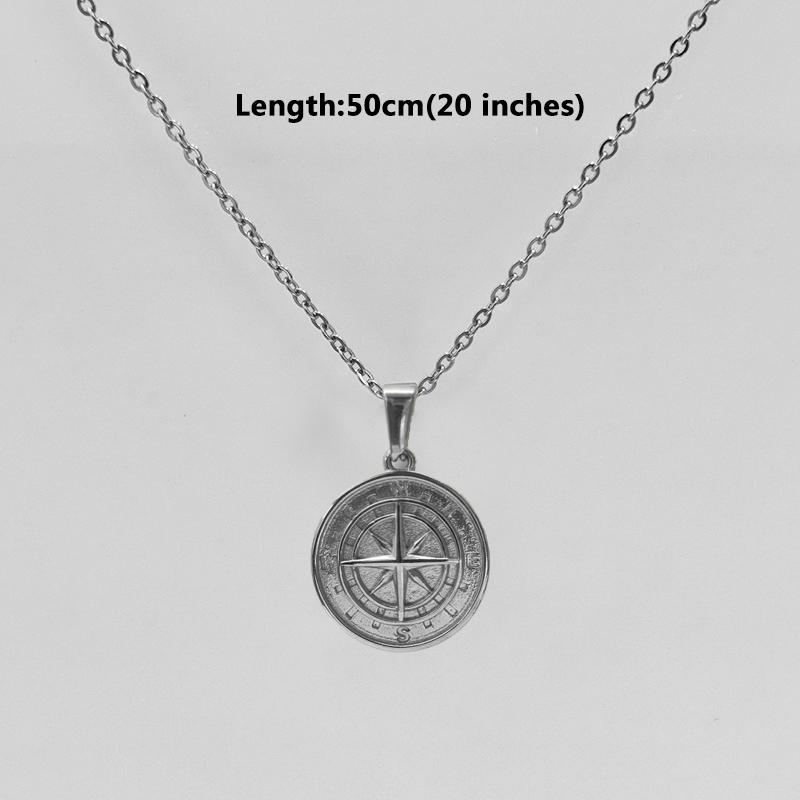 18K Gold Plated Stainless Steel Compass Pendant Necklace - Round Coin Design for Men & Women, Waterproof Unisex Jewelry Gift