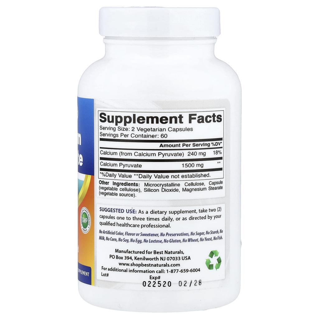 Best Naturals, Пируват кальция, 750 мг, 120 растительных капсул