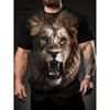 Мужская футболка с 3D-графикой ревущий лев, футболка в стиле ретро с круглым вырезом и коротким рукавом, свободный дышащий топ, летняя мужская уличная повседневная футболка