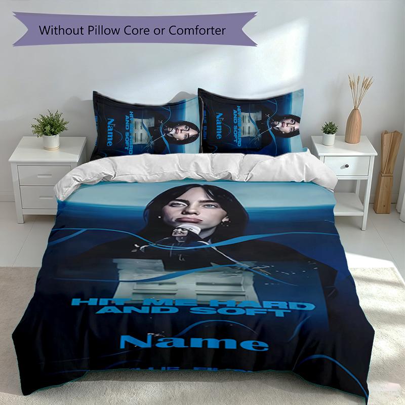 3pcs Custom Name Billie Eilish Set,Includes 1 Duvet Cover and 2 Pillowcases,All-season Bedroom Decor