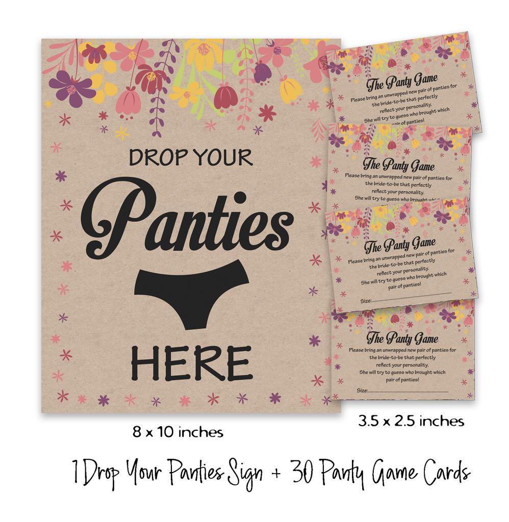 Inkdotpot Beige Girls Night Out Bachelorette Party Panty Game Rustic Kraft Floral Bridal Shower Game 1 SignA    30 Size