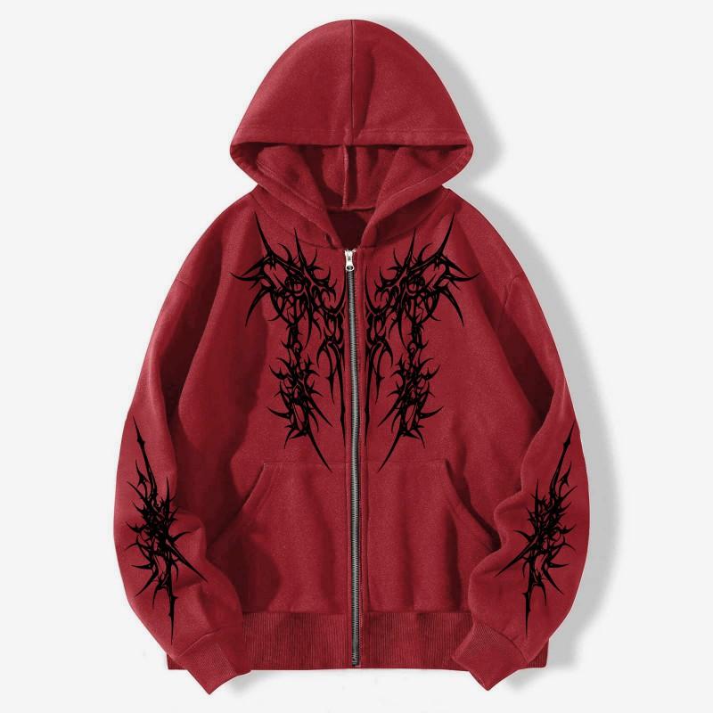 Unisex Zip-Up Hoodie Y2K Print Casual Streetwear Loose Fit Long Sleeve Sweatshirt