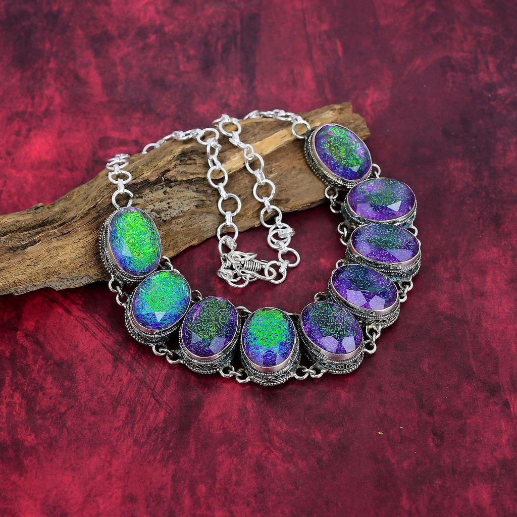 Ювелирные изделия из фиолетового триплетного опала, ювелирные изделия ручной работы из стерлингового серебра 925 пробы, уникальный комплект ювелирных изделий для женщин с браслетом и ожерельем