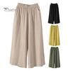 Женские укороченные брюки с эластичной резинкой на талии, широкие брюки со средней посадкой и карманами, однотонные свободные повседневные брюки