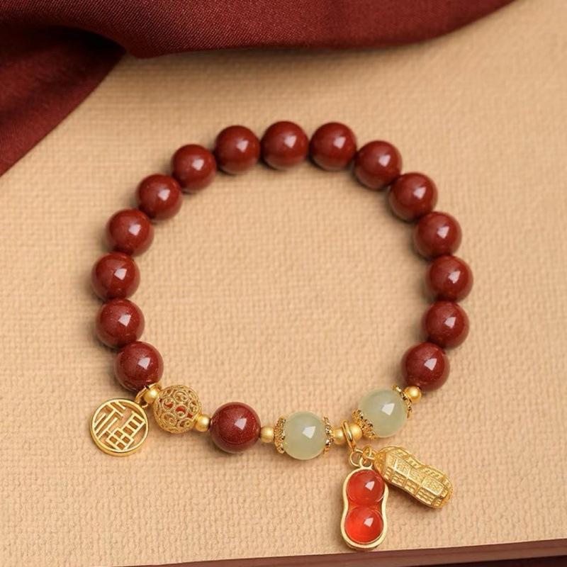 Good Luck Peanut Cinnabar Bracelet for Women S9Pure silver gold-plated peanut luxury niche rabbit bracelet birthday gift