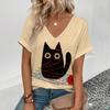 Женская футболка с v-образным вырезом, модная футболка с принтом забавных кошек, женская футболка с короткими рукавами для отдыха, летняя футболка 2024 г.
