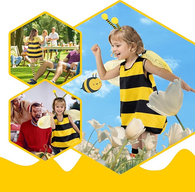 Adult and Child Costume Set Family Cosplay Outfit with Antenna Headband Wings and Striped Socks for Party Performance Halloween