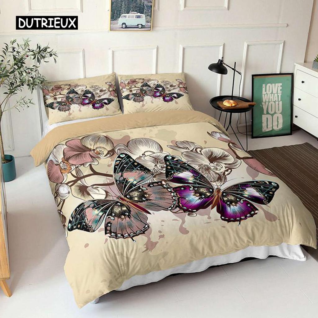 Комплект пододеяльников с бабочками размера Queen, сине-белое одеяло с принтом бабочек для девочек, детей и подростков, микрофибровое одеяло