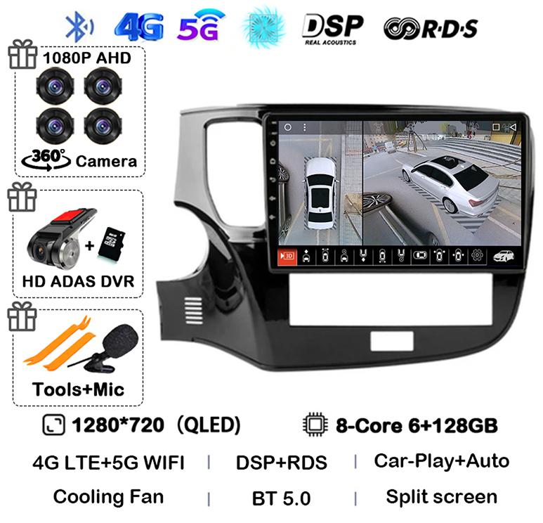 Android 14 Auto Carplay Автомобильное радио для Mitsubishi Outlander 3 III GF0W GG0W 2018 2019 2020-2022 Мультимедийный плеер Навигация GPS