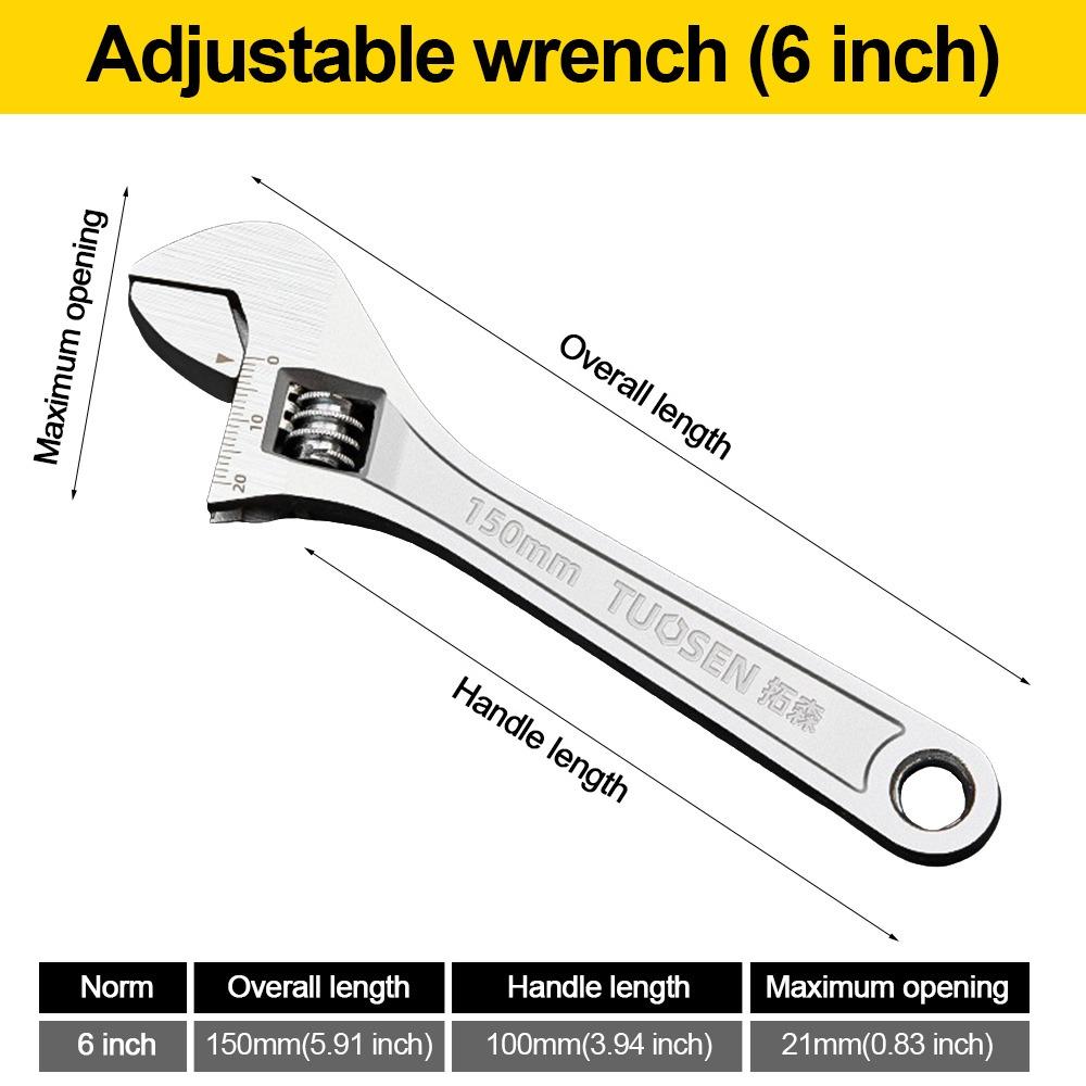 New High-Carbon Steel Adjustable Wrench Large Openin Long Handle Wrench Universal 6-12 Inch Heavy Duty Wrench