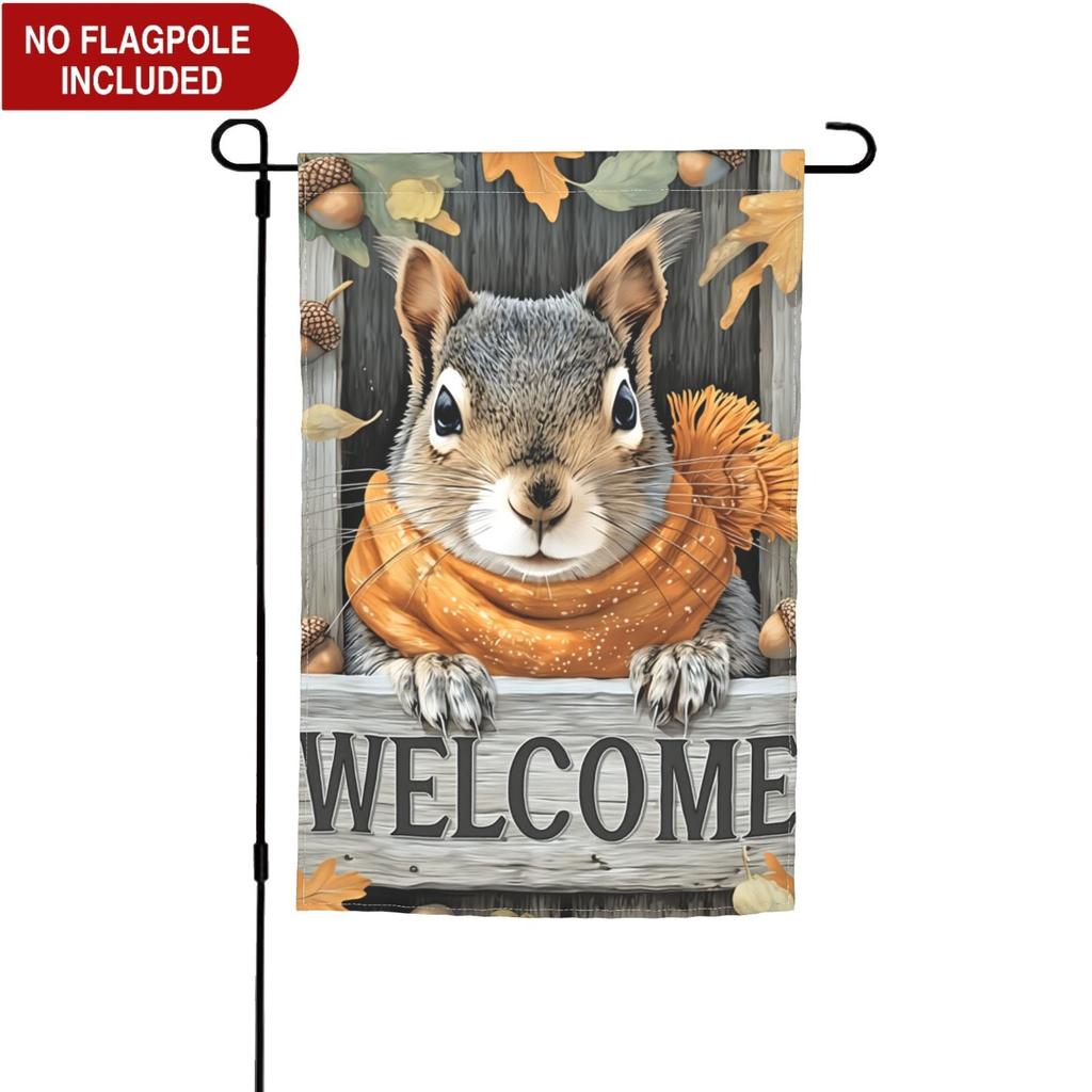 Garden Flag Autumn Squirrel with Scarf and Acorns Welcome Design Fall Garden Flag for Outdoor Yard Porch Lawn Seasonal Decoration