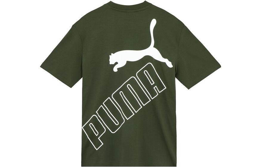 PUMA T Shirts Unisex Army Green Crew Neck Moderate Straight Fit 681936-31