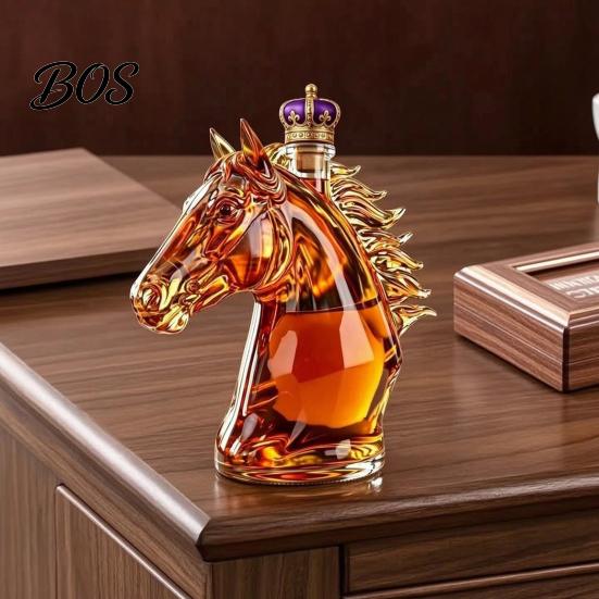 Whiskey Storage Bottle Horse Head Decanter, Funny Glass Liquor Bottle, 350ml Wine Unique Decanter Spirits Novelty Bar Decor Gift for Men Dad
