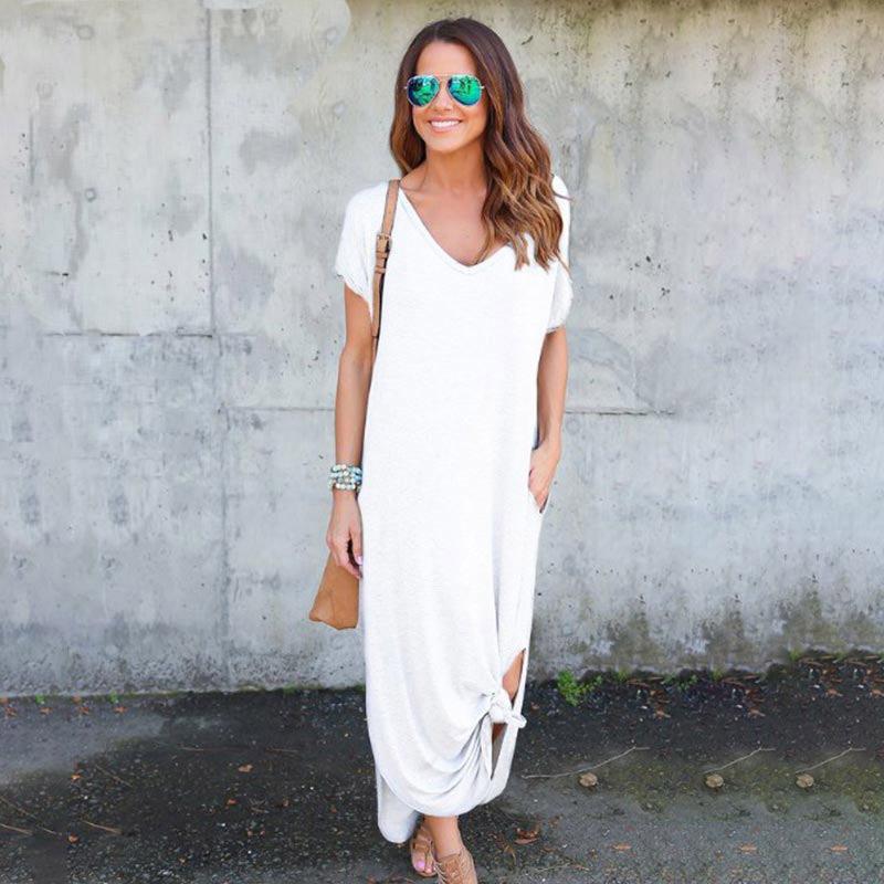 Сексуальное женское платье размера плюс 5XL, лето 2022, однотонное повседневное платье макси с коротким рукавом для женщин, длинное платье, женские платья