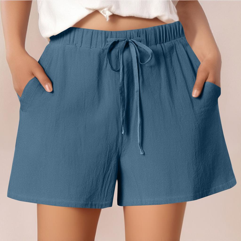 Женские повседневные хлопковые и льняные однотонные свободные шорты со шнуровкой и эластичным поясом длиной три четверти