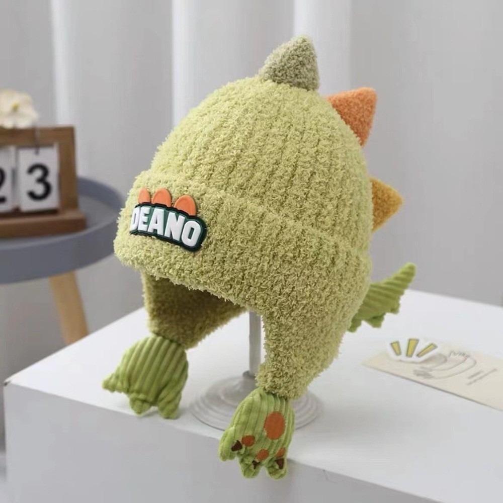 Cute Dinosaur Pullover Cap Windproof Plush Knitted Cap New Ear Protection Hat 2-6Y