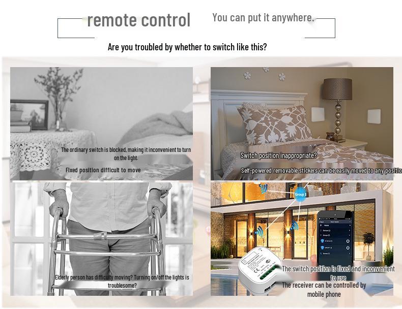 Беспроводной выключатель света с большой кнопкой, самопитанием - Не требует проводки или батареек