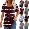 Футболки для женщин, плиссированные, с квадратным вырезом, нарядные, повседневные, блузки с принтом, с коротким рукавом, летние топы свободного кроя