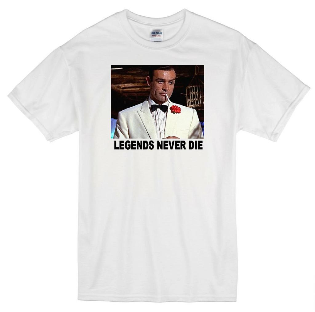 SEAN CONNERY "LEGENDS NEVER DIE" JAMES BOND 007 MOVIE RETRO WHITE T-shirt Tops Tees Unisex