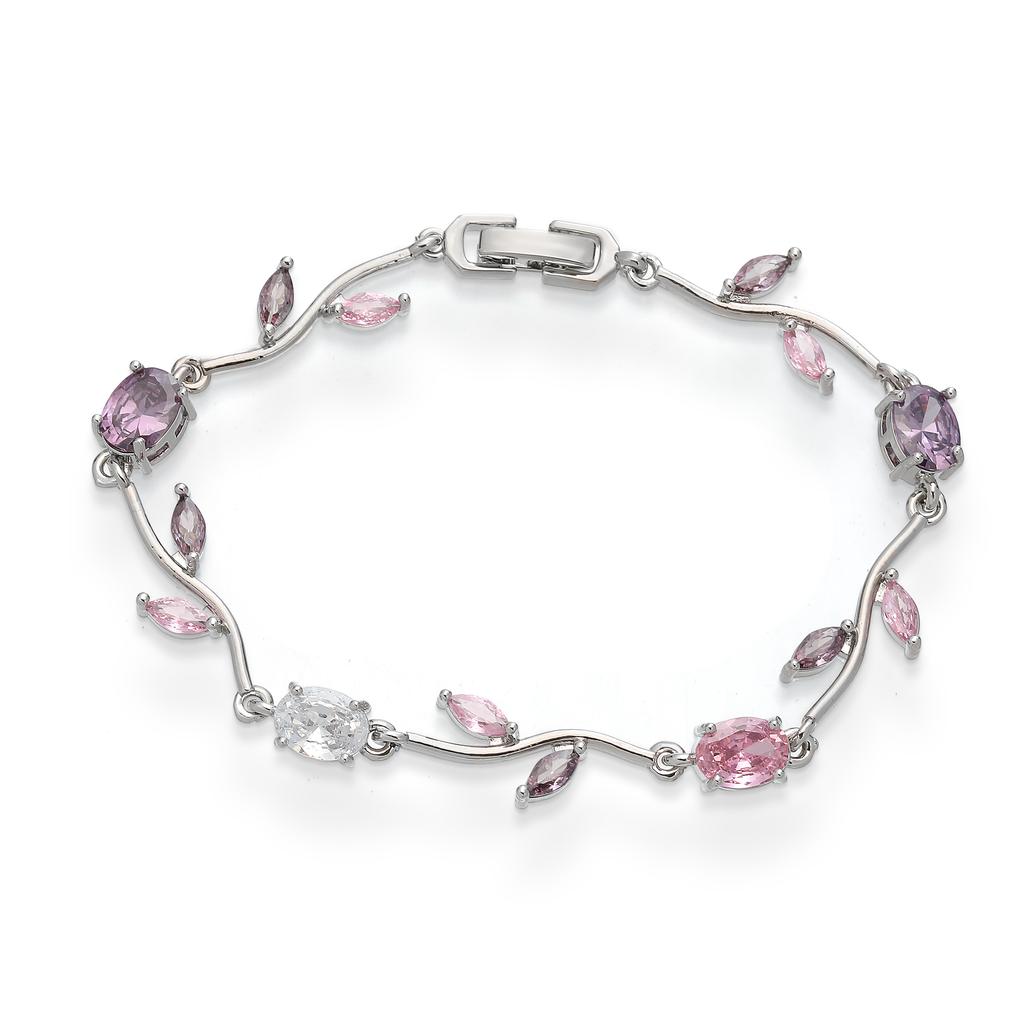 Trendy Zircon Bracelet 18K Gold Plated Multicolor Cubic Zirconia Flower Chain Link Bracelets for Women