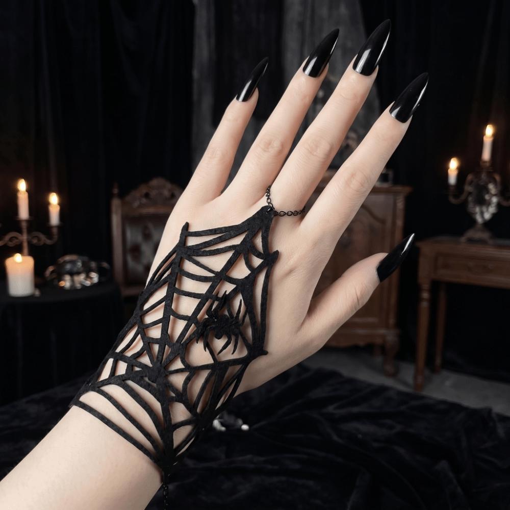 Black Spike Gothic Bracelet Double-sided Adjustable Hand Chain Spider Web Bracelet Music Festival