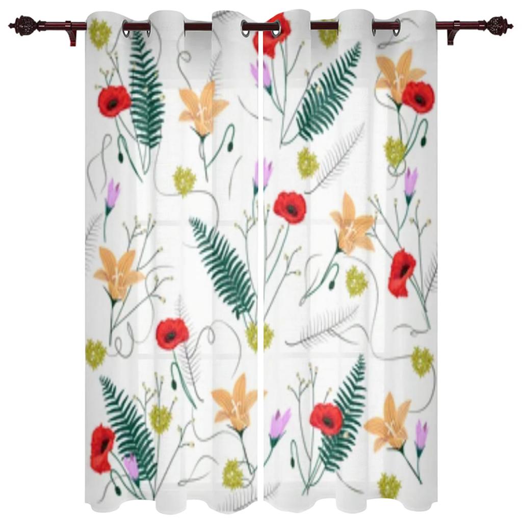 Flower Watercolor Window Curtain for Bedroom Living Room Backdrop Curtain Home Decor Kitchen Short Curtain