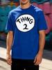 Unisex Crew Neck Tee Thing 2 Circle Letter Graphic Print Short Sleeve Oversized Male Daily Casual Soft Breathable Basic Wear Tee