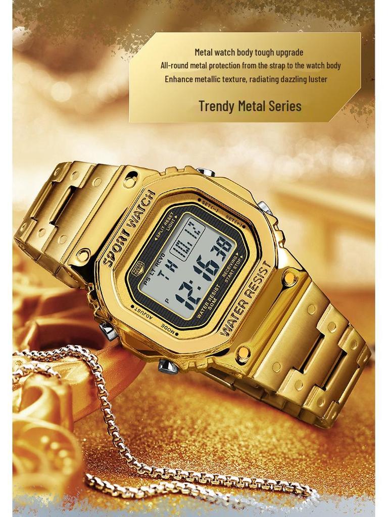 Мужские квадратные водонепроницаемые электронные часы Sanda с модной подсветкой и будильником.