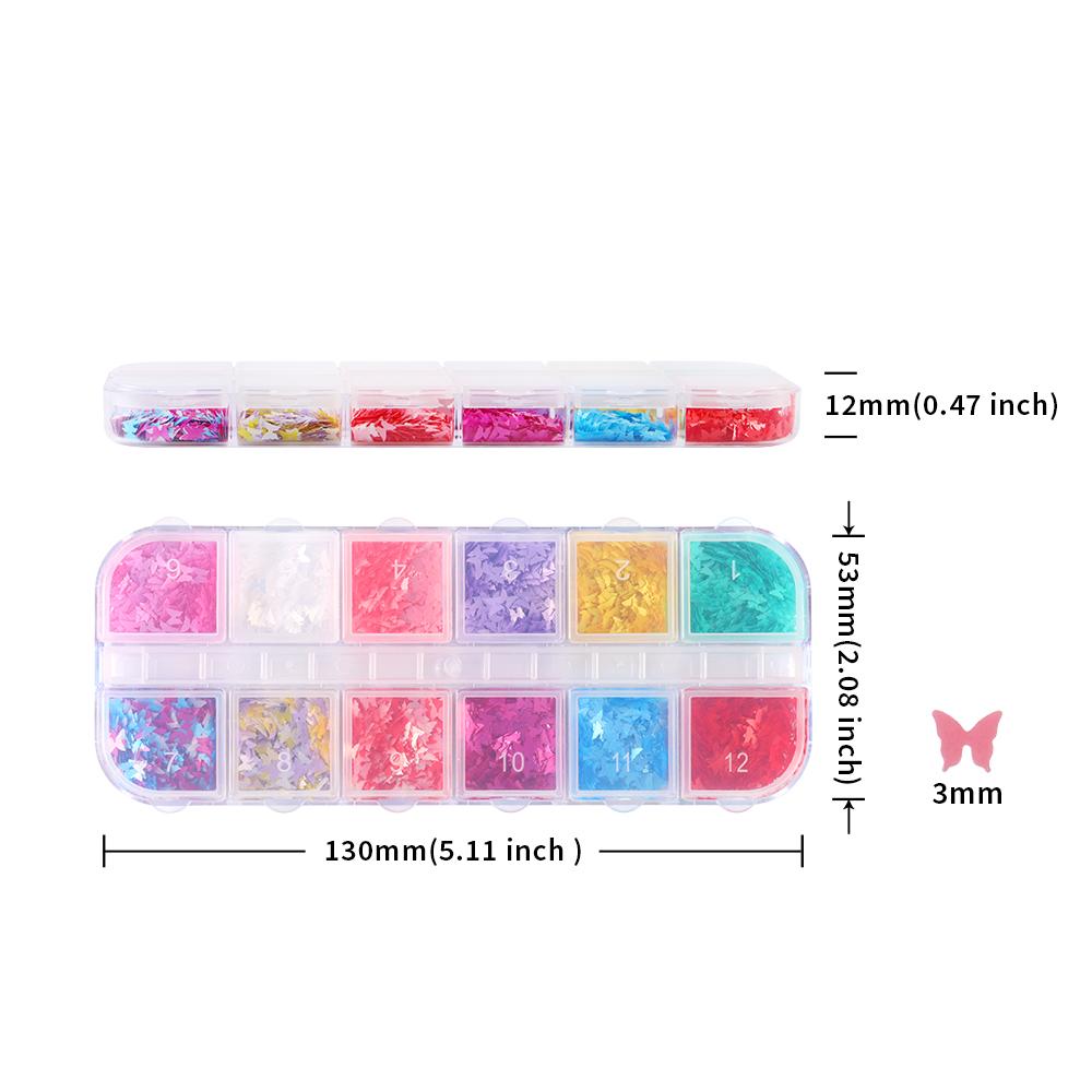 12Grids 3D Butterfly Sequins Nails Art Glitter Flakes Charms Decoration Manicure Accessories for Gel Nail Polish Design Supplies