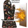 Cute Black Mushroom Fairy Tale Oven Mitts and Pot Holders Sets of 3, Heat Resistant Black Hot Pads Witchy Oven Gloves for Cooking Grilling Baking