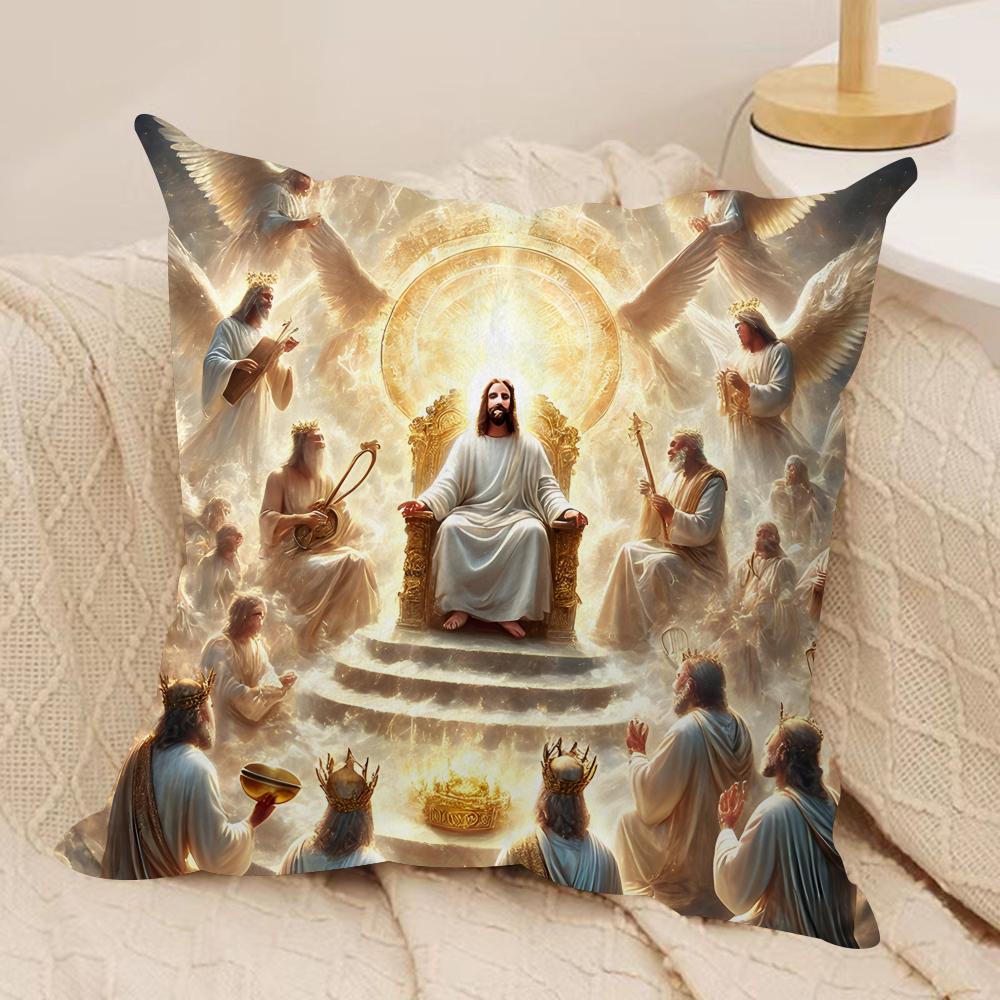 Jesus Christian Cool Cushion Cover Silky Short Plush Invisible Zipper Dustproof Sofa Pillow Case For Home Decor