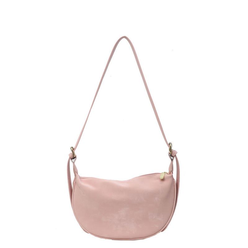 IELGY Women's Korean Version of Pink Velvet Diagonal Dumpling Bag, Lightweight Underarm Bag, Simple Pu Shoulder Bag